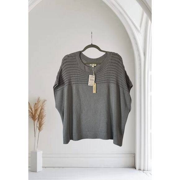 NWT MAX STUDIO Open Weave Dolman Sweater In Slate Large - Picture 1 of 7